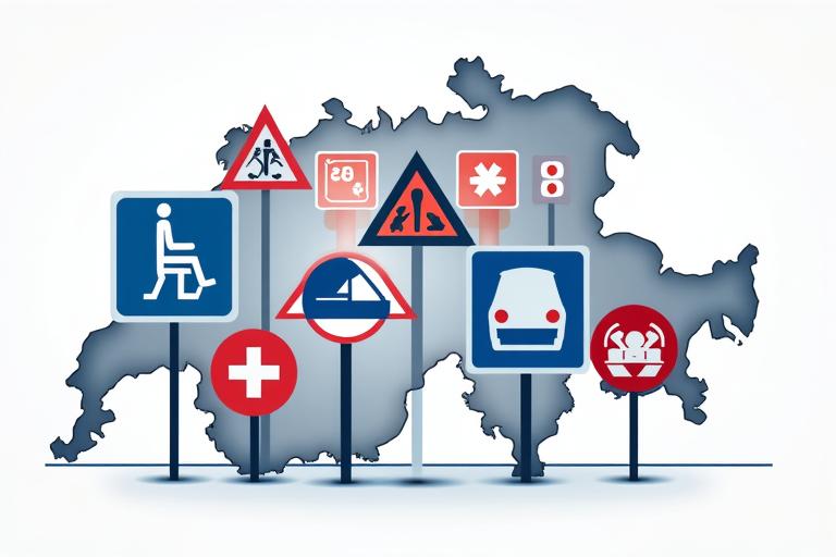 Illustration von Verkehrsschildern und einer Schweizer Karte